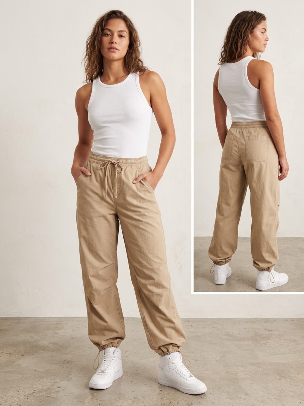 Hollister Khaki Ultra High-Rise Baggy Pants Drawstring Jogger Pants